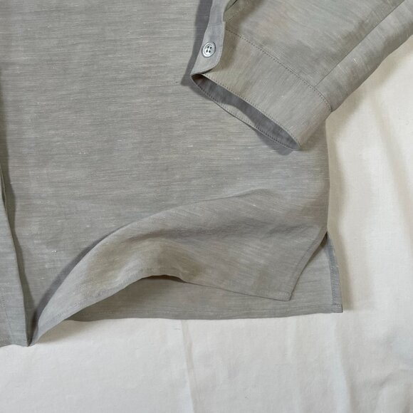 Liz Claiborne Silk Linen Tunic Blouse Size 14 Moss Gray Green Long Sleeve - Picture 4 of 12